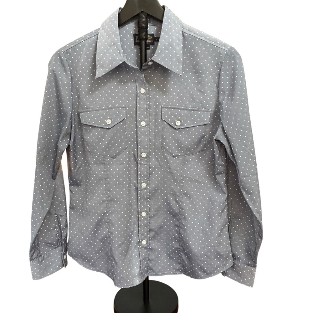 Pendleton Dusty Blue w/White Polka Dot Button-Up Shirt Women’s Size 8P - Picture 3 of 11